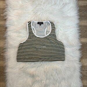 Missguided Green & White Striped Racerback Crop Top *Excellent Condition*
